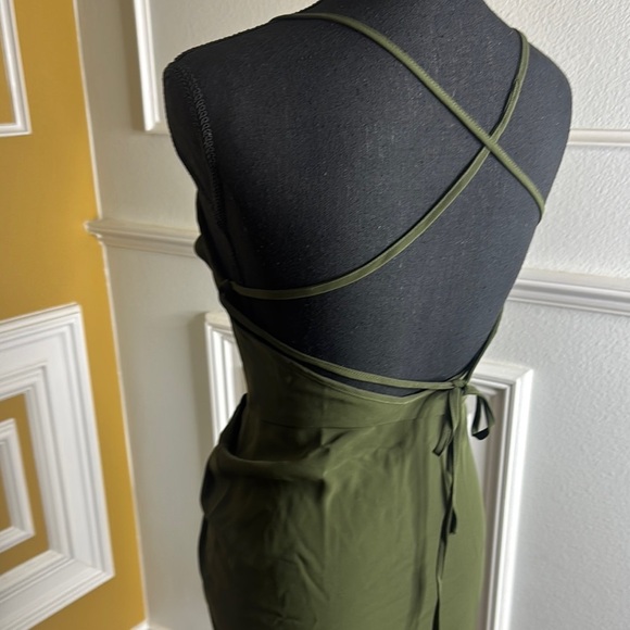 Elegant Olive Green Ruched Dress - Picture 8 of 9